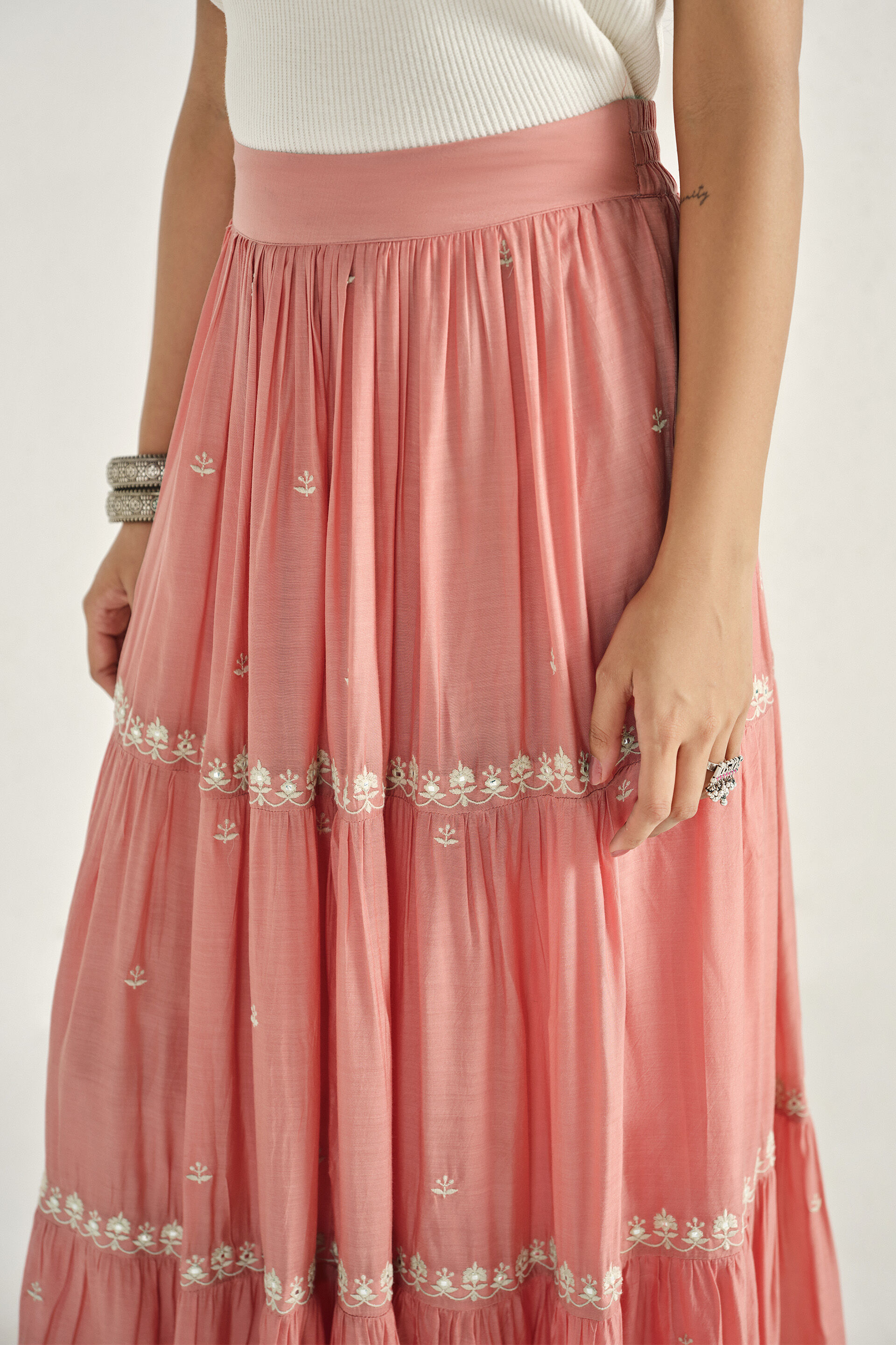 Coral Chase Tiered Skirt, Pink, image 3